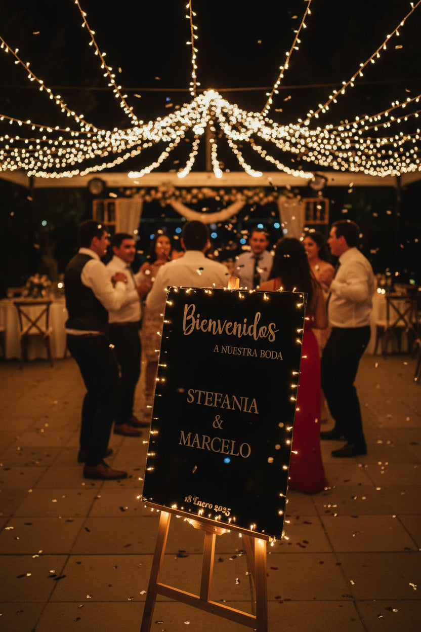 Letrero Bienvenida Acrilico  | Elegancia Y Romanticismo | 60x80  | No incluye Atril