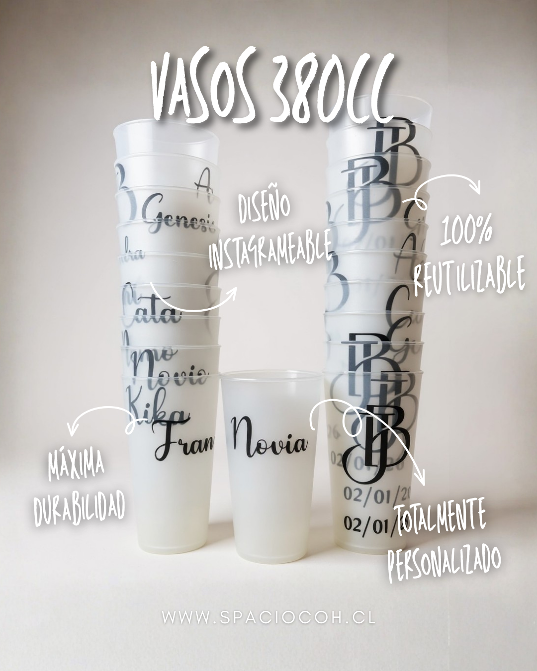 Pack 10 Vasos 380 cc | Personalizados Tu Nombre, Tu Brillo, Tu Fiesta