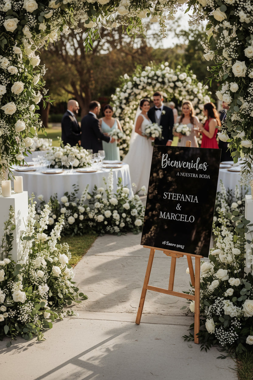 Letrero Bienvenida Acrilico  | Elegancia Y Romanticismo | 60x80  | No incluye Atril